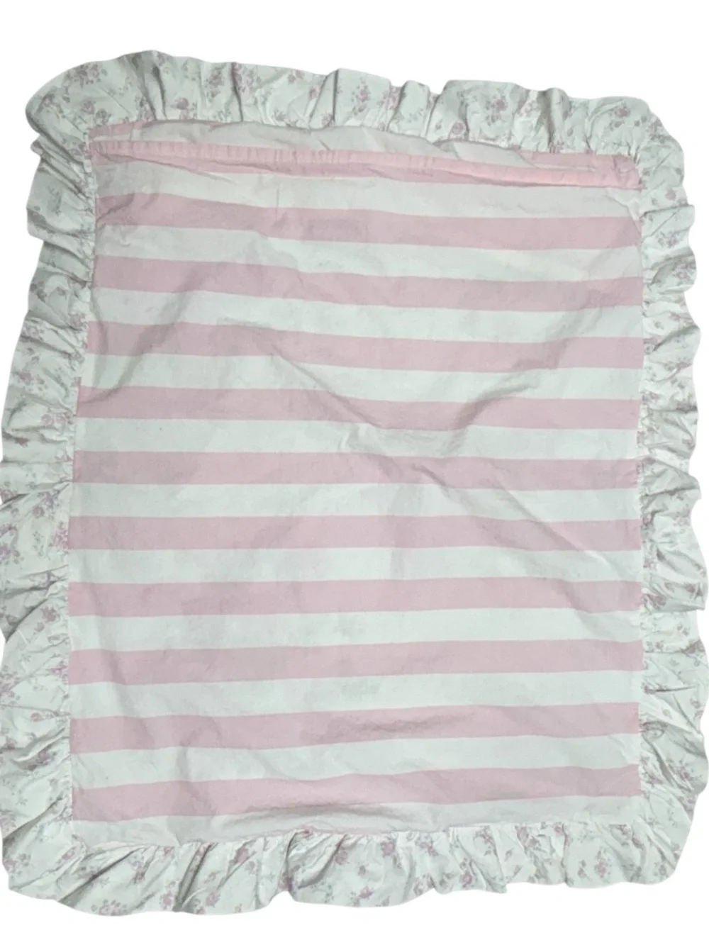 Shabby Chic Misty Rose pillowcase floral ruffle edge cotton stripe standard